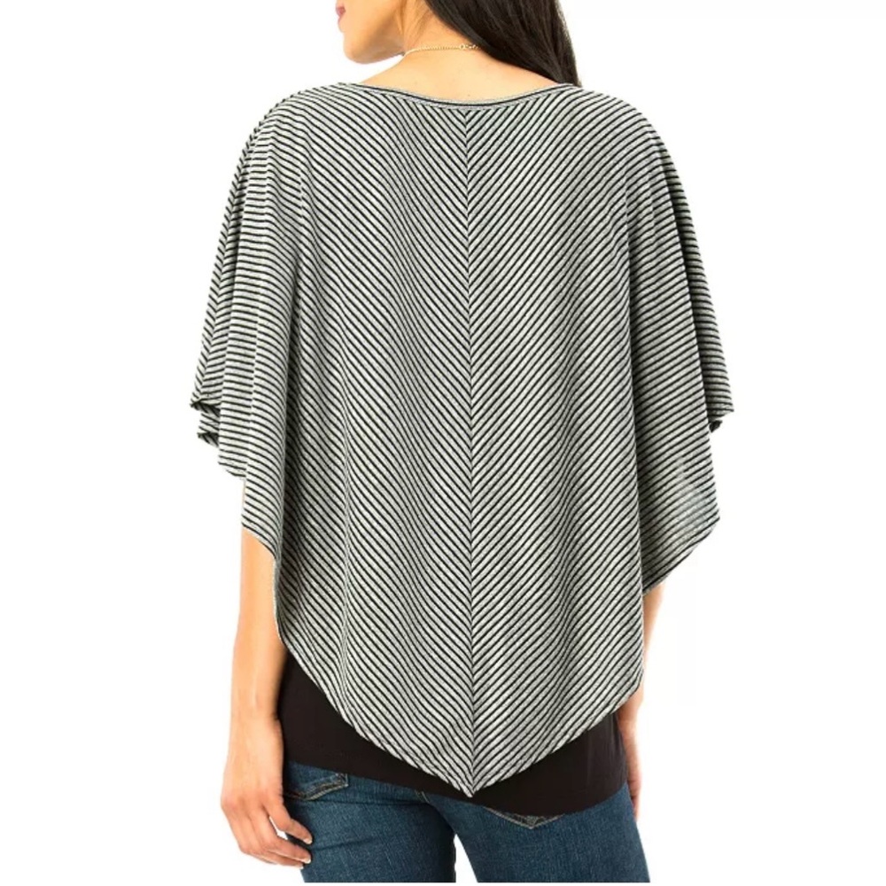 Poncho Women’s Summer Sleeveless Shawl Silver Black Top Sz M - Picture 2 of 7